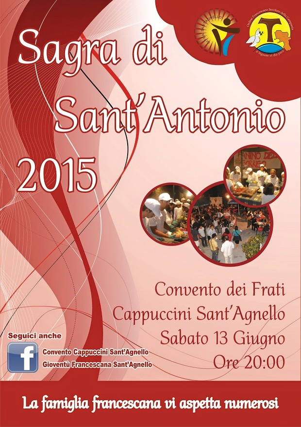 SANT’AGNELLO – Sabato 13 Giugno 2015, a partire dalle ore 20, si terrà presso il Convento dei Padri Cappuccini la “Sagra di Sant’Antonio“. L’iniziativa organizzata con semplicità, umiltà e gioia […]